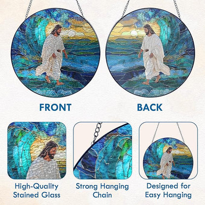 FLAGWIX Christian Gifts for Women Faith - Stained Glass Window Hanging 8 in - Religious Catholic Gifts for Women, Christian Sun Catchers Indoor Window for Home Garden Decor, Spiritual Gift