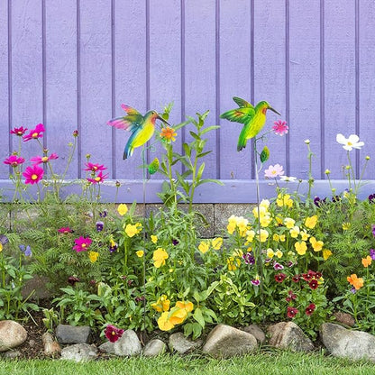 Hummingbird Metal Garden Stakes – 2 Pcs Vibrant Yard Decor with Colorful Design – Durable Lawn Outdoor Plant Picks for Flower Beds, Pathways, or Plant Pots – Great Gift for Garden & Nature Lovers