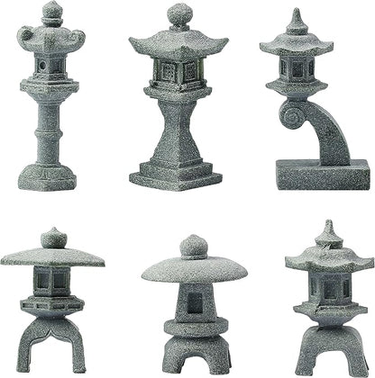 Miniature Japanese Lantern Pagoda Figurines Asian Decor Fish Tank Aquarium Ornament Fairy Garden Accessories Zen Terrarium Bonsai Decorations (6 Small Sandstone)