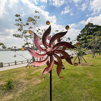 360° Metal Wind Spinner with Acrylic Beads – Willow Leaf Kinetic Sculpture for Outdoor Patio Lawn Yard and Garden Decor