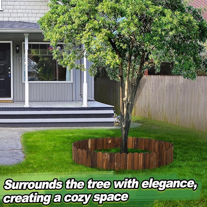 Rustic Pine Wood Garden Fence - 13.1ft L*12in H Easy to Install Sturdy Wooden Landscape Edging Border, No Fading Planter Fencing for Yard Flower Bed Lawns Pathway Tree