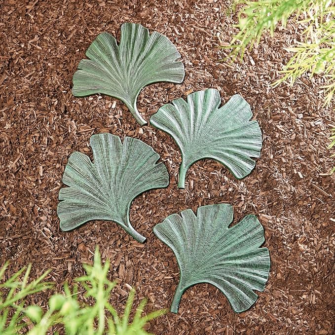 Art & Artifact Cast Iron Stepping Stones for Garden, Gingko Leaf Stepping Stone Kit, Decorative Stepping Stones Outdoor Garden Decor, Single