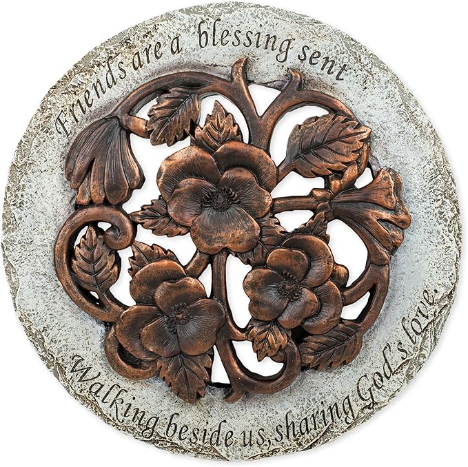 Roman Friends are a Blessing Flower Garden Bronze Finish 12 inch Stepping Stone