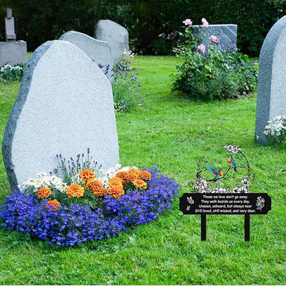 Rngmsi Hummingbird Cemetery Decorations for Grave, Bird Flower Metal Memorial Grave Markers for Humans, Memorial Plaques for Outdoors Grave Decor Sympathy Stake for Mom Dad Outside Yard Garden
