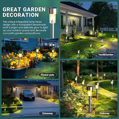 GIGALUMI Solar Lights Outdoor Waterproof, 12 Pack, Stainless Steel LED Solar Garden Lights for Patio, Lawn, Yard and Landscape, Garden Decor Patio Decor,Warm White