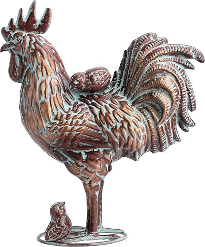 Metal Rooster and Chicks Yard Decor 15.7" L x 18.8" H Outdoor Garden Rooster Statue Sculpture Antique Metal Chicken Yard Art for Home Backyard Patio Lawn,Gift for Mom Grandma and Chicken Lovers