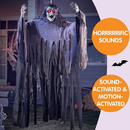 JOYIN Halloween Zombie Decorations Outdoor, Halloween Groundbreaker Outside Decor, Hanging Zombie Prop with Green Face and Lighted Eyes for Graveyard, Haunted House, Lawn, Yard, Indoor Decor