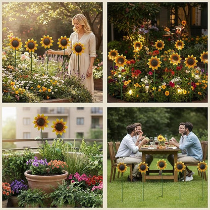 5pcs Sunflowers Yard Wind Spinners Outdoor Decoration Stakes Lawn Ornaments, Lawn Decorations Garden Stakes, Metal Outside Decorations for Metal Yard Art Flower Garden Decor, Sunflower Gift for Women