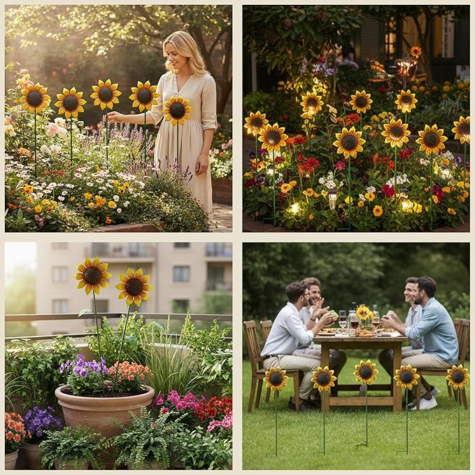 5pcs Sunflowers Yard Wind Spinners Outdoor Decoration Stakes Lawn Ornaments, Lawn Decorations Garden Stakes, Metal Outside Decorations for Metal Yard Art Flower Garden Decor, Sunflower Gift for Women