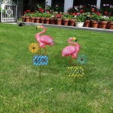Metal Flamingo Garden Stakes Welcome Yard Sign Decorative Pink Flamingos Ornament Indoor Outdoor Party Stake Lawn Art Patio Backyard Flower Bed Decor (set of 2, S)