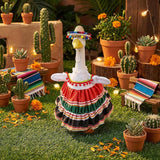 Watayo 2 Pcs/Set Mexican Porch Goose Outfits, Lawn Goose Clothing Costume for Cinco De Mayo, Garden Goose Clothes Striped Dress Mexican Sombrero for 23" High Statue Outdoor Patio Yard Decor (A Style)