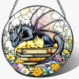 Stained Glass Window Hanging, 8 Inch Dragon Stained Glass Suncatcher, Dragon Decor, Home Decor for Windows, Book Lover Gift, Gifts for Book Lovers, Gifts for Bookworm on Birthday Christmas