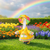 DECOHS 3 Pcs/Set Raincoat Porch Goose Outfits, Summer Lawn Goose Statue Raincoat Costume, Yard Goose Clothes Raincoats Umbrella Hat Outfit for 23" Statue Patio Garden Decoration (Yellow Rainbow)