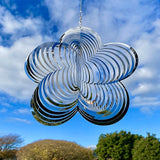 Wind Spinner Metal Garden Spinners Outdoor Garden Art for Backyard Outdoor Hanging Decor and Spinners for Yard and Garden Ornaments 3D Shape (Silver Flower)