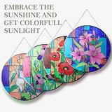Hanway Suncatcher in Colorful Stained Glass 12" Dia - Genuine Brightly Colored Glass, Protective Metal Edge, Ready to Use Hanging Chain, for Window, Garden (Alocasia)