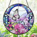 AELS Stained Glass 7.87" Round Suncatcher, Colorful Sun Catcher for Home Garden Window Decor, Window Hanging Ornament Gift for Friends and Family, Butterfly