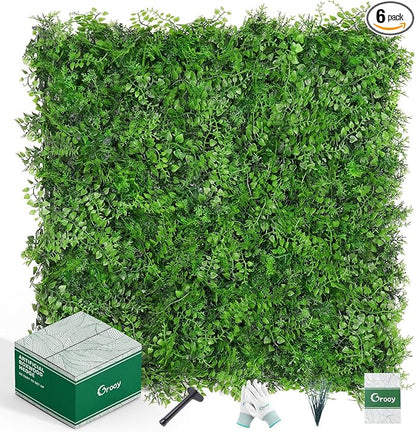 Grooy 20"x20" Artificial Hedge Grass Wall, 6PCS Boxwood Panels, Greenery Backdrop Panles, UV Protected Privacy Fence Screen, Green Wall Decor for Outdoor Indoor Wedding Décor