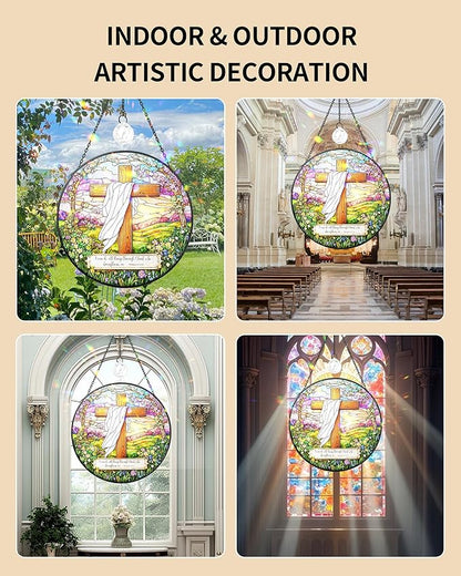 Christian Stained Glass Window Hanging Sun Catcher, Religious Faith for Mom or Grandma, Church Window Decor