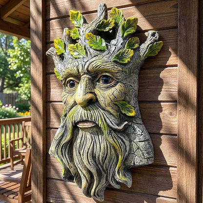 9.8" Whimsical Tree Face Sculpture, Garden Peeker Statue, Outdoor Trunk Tree Huggers Art, Landscape Accent Ornament, Hanging Fairy Elve Figurine for Yard Art, Trees Decor Wall Mounted Statues