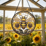 DASTOLL Stained Glass Window Hanging - Bee Sunflower Yellow Suncatcher Ready to Hang Window Doors Home Decoration and Christmas, Mother's Day Birthday Gifts for Women, Men, and Mom 6.3x6.3 in
