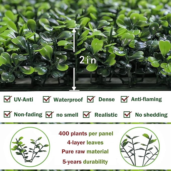 Bybeton 12 Pack 20"x20" Artificial Grass Wall Panels, 4-Layer UV Protected Boxwood Panels, Faux Greenery Wall Backdrop for Outdoor Indoor Privacy Fence Screen, Garden, Balcony & Backyard Decor