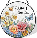 Nana's Garden Gifts Stained Glass Suncatcher for Grandma from Grandkids, Nana Grandma Gifts Window Hanging Wall Art Decoration for Mothers Day Christmas Birthday, 7.8 x 7.8 in