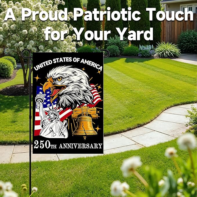 250 Anniversary America Garden Flag, 250th Anniversary USA Patriotic Double-Sided Banner, Double-Sided Burlap, 1776-2026 Semiquincentennial Commemorative, Suitable for Outdoor Lawn Decor (A2-S-12x18 Inch)