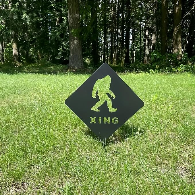 2025 Funny Bigfoot Garden Stake Metal Sign Art Yard Animal Decoration, Various Metal Sasquatch Black Big Foot Sculpture Outdoor Silhouette Statues for Garden Yard Patio Lawn (Crossing Sasquatch)