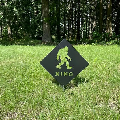 2025 Funny Bigfoot Garden Stake Metal Sign Art Yard Animal Decoration, Various Metal Sasquatch Black Big Foot Sculpture Outdoor Silhouette Statues for Garden Yard Patio Lawn (Crossing Sasquatch)