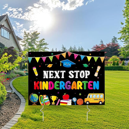 Class of 2026 Preschool Grad Yard Sign - Next Stop Kindergarten Graduate Lawn Sign with Stake Pre-K Congrats Graduation Decors Colorful Graduation Party Favors Supplies for Outdoor Photo Booth Props