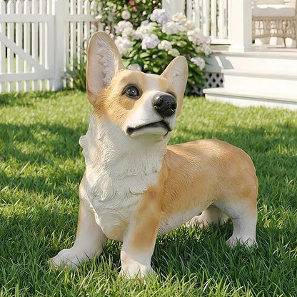 Charming Realistic Welsh Corgi Dog Statue | Realistic Animal Statues, Real Dog Statue Ornaments Perfect for Indoor & Outdoor Pet Decor - Home, Garden, Porch, Patio Accent