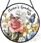 Nana Gifts Suncatcher Stained Glass Window Hanging Decor from Grandkids, Nana's Garden Stained Glass Wall Decor, Grandma Gifts Sun Catchers Indoor Window Hanging Wall Art, 7.9x7.9In