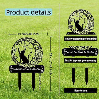 Cat Grave Marker Memorial ,Cat Headstone,Metal Pet Grave Decorations for Cemetery,Cat Memorial Gifts with Garden Cat Silhouette,Waterproof Pet Headstone Memorial for Yard, Garden or Indoor Memorial