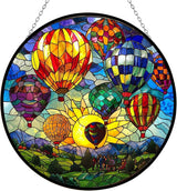 Hot Air Balloon Stained Glass Suncatcher Window Hanging, Gothic Dragon Christmas Ornaments for Fiction Lovers, Dinosaur Room Decor for Nursery New Home Gifts