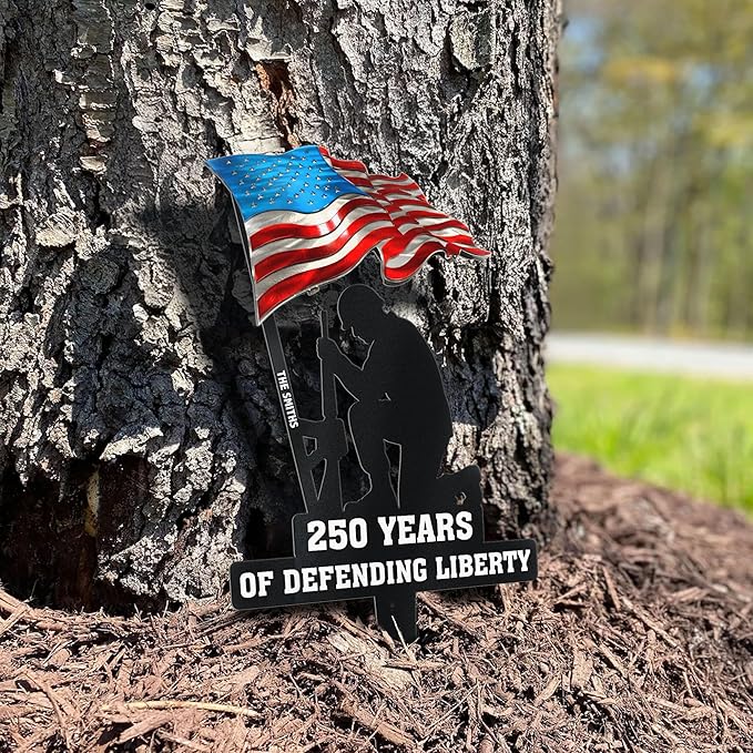 Macorner Personalized Metal Garden Stake, 250 Years of Defending Liberty