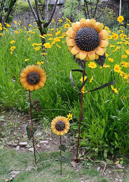 Y&K Decor Metal Sunflower Garden Stake Large Flower Yard Stake Decoration (48'')