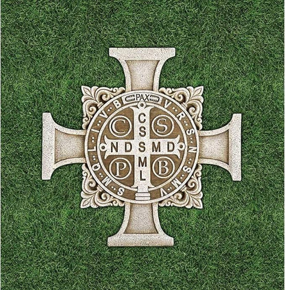 Avalon Gallery Saint Benedict Stepping Stone Cross, Stone Resin Garden Décor, 11" Square