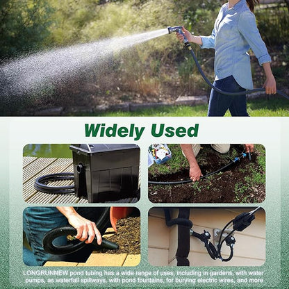 1 Inch Tubing Corrugated Pond Hose 1-Inch ID, 20.6 FT Length, Black PVC Kinkproof Strong Flex Tubing with Pipe Fittings, Aquarium, Pond Waterfall, Garden Pump Hose Drainage Tube