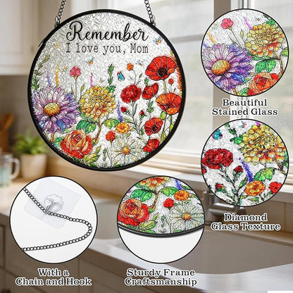 Gifts for Mom - Stained Glass Window Hanging Sun Catchers Indoor 6.3 Inch Colorful Wildflowers Mama Birthday Gift, Flower Suncatcher for Window Home Door Wall Garden Outdoor Decor for Mothers