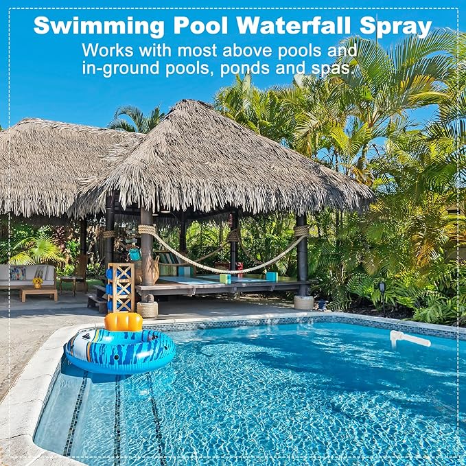 Pool Fountain for Inground Swimming Pool Adjustable Pool Fountains for Above Ground Pools Waterfall Fountain Kit Water Fun Sprinklers Fits Most 1.5" Above Inground Pools Threaded Return Jets
