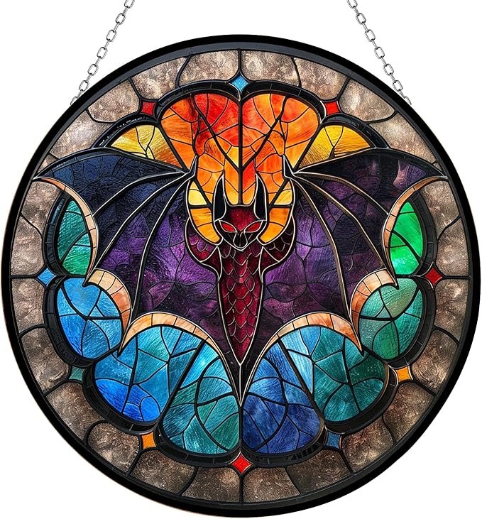 Bat Stained Glass Window Hanging Sun Catcher Halloween Haning Ornament Decoration Christmas Birthday Gifts for Lover, Friends