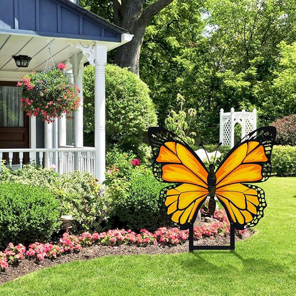 1 Pcs Spring Metal Butterfly Garden Stakes Decor 16.5 Inch Decorative Yellow Butterfly Yard Stake Outdoor Insect Decor Metal Garden Art Ornaments for Patio Porch Lawn Backyard