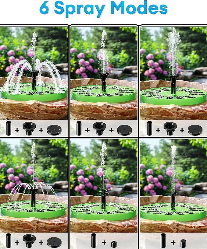 2.5W Solar Bird Bath Fountain – Upgraded Solar Pond Fountain with 6 Nozzles,Solar Fountain for Bird Bath, Pond, Garden Decor (Green)