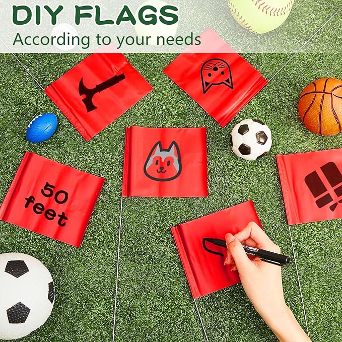Amylove 300 Pcs Marking Flags 15 x 4 x 5 Inch Marker Flags for Lawn Yard Survey for Lawn Irrigation Landscape Fence Sprinkler Pet Training(Red)