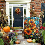 Fall Sunflower Garden Flag Autumn House Flags 28x40 Double Sided Large Thanksgiving Outdoor Flag for Outside Stained Glass Floral Yard Flags Fall Porch Lawn Flags Decorative