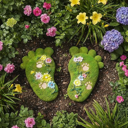 Garden Stepping Stones - Outdoor Decorations for Courtyards, Dog Footprint Stones, Lawn Stepping Stones Set, Resin (2-piece Set)