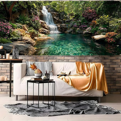 Garage door banner cover, 6x13 ft beautiful waterfall and pond background, Large Outdoor Backyard Landscape Decoration (Waterfall Pond)