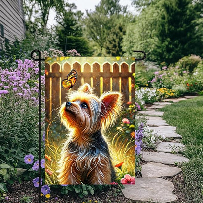 BlissYard Spring Summer Garden Flag 12x18 Inch Dog Flag Double Sided Yorkshire Terrier Butterfly Garden Flags Outdoor Yard Lawn Porch Patio Decor Banner for Pet Lovers