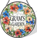 Gram's Garden Floral Stained Glass Window Hanging Suncatcher for Grandma, Gram Grandma Gifts Sun Catcher Wall Hanging Decoration for for Mothers Day Christmas Birthday, 7.8 x 7.8 in