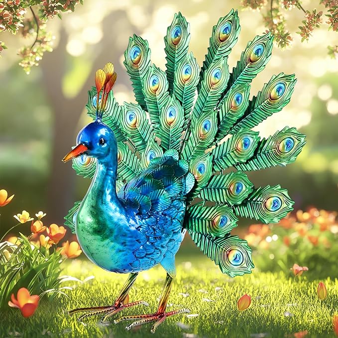 Ratuor Metal Peacock Decor Garden Statue Yard Art Outdoor Sculpture for Lawn Patio Backyard Decoration,Housewarming Birthday Gifts for Women
